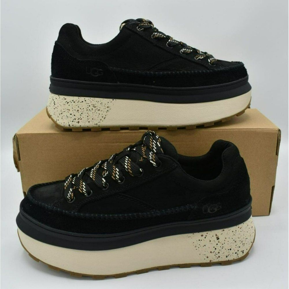 UGG Womens Size 7 Marin Lace Up 2" Platform Black Nubuck Fashion Sneakers Shoes